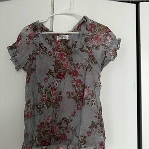 Funky People Gray and Pink Floral Blouse